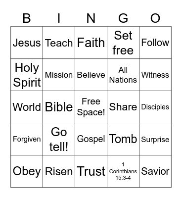 Jesus Appeared to the Disciples BINGO Card Bingo Card