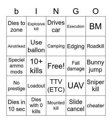 Warzone Bingo Card