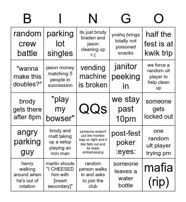 Madison Smashfest Bingo Card