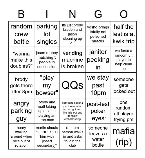 Madison Smashfest Bingo Card