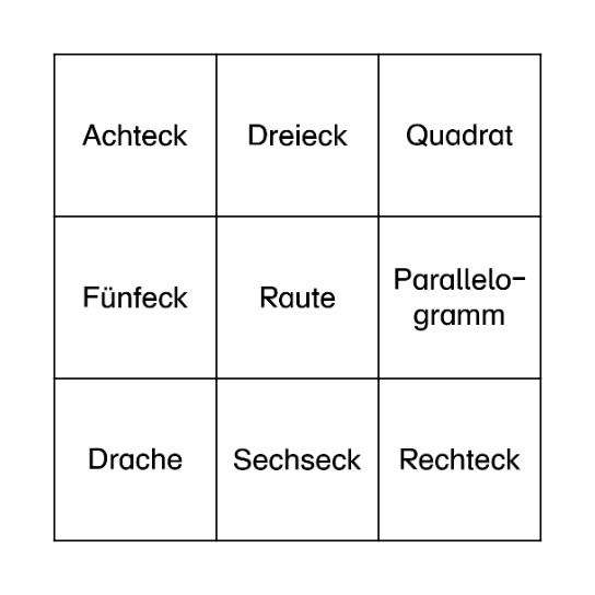 Welche Fläche fehlt? Bingo Card