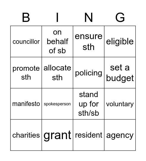 Local government Bingo Card
