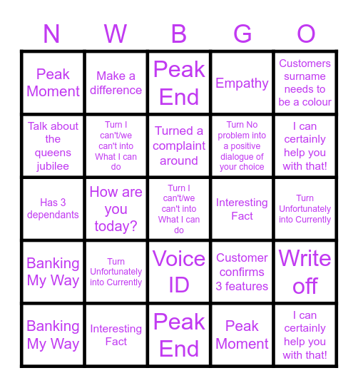 P's Positive Peeps Bingo Card