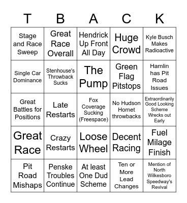 Goodyear 500 Bingo Card