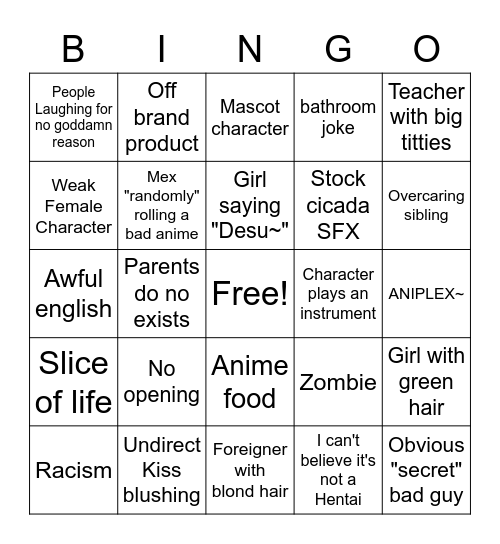 WEEB CARD Bingo Card