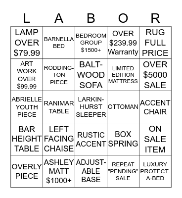 LABOR DAY BINGO! Bingo Card