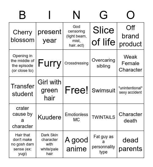 WEEB CARD Bingo Card