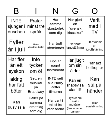 Hitta någon som... Bingo Card