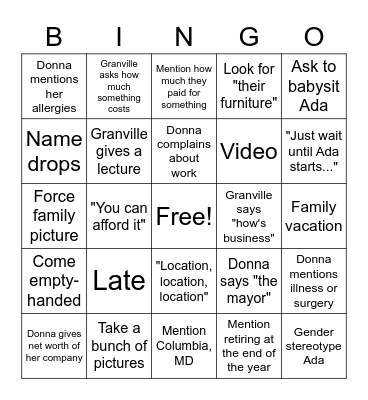 D&G Bingo Card