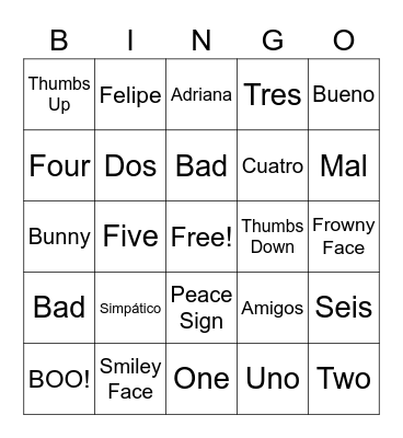 "Adriana la Conejo" Bingo Card