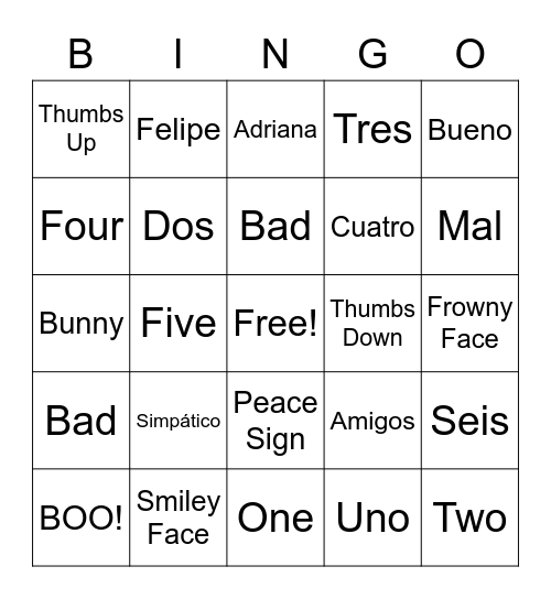 "Adriana la Conejo" Bingo Card