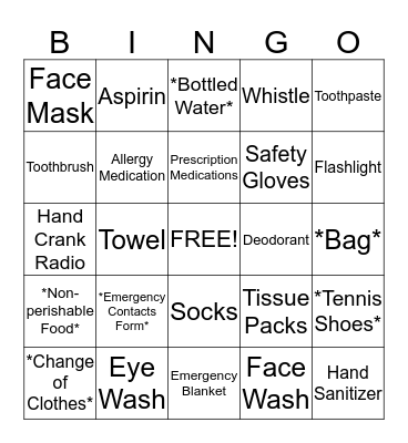 Safety Bingo Card