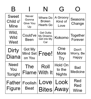 #1 Songs 1988 Bingo Card