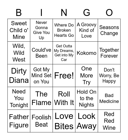 #1 Songs 1988 Bingo Card