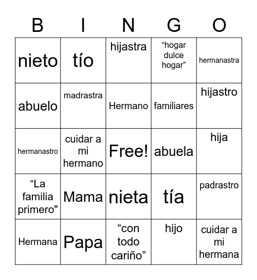 Familia Bingo Card