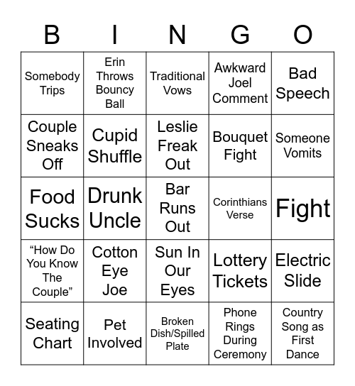 Sofie Wedding Bingo Card