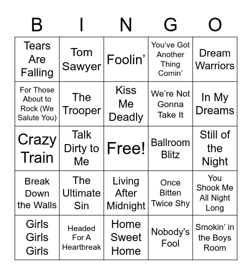 Headbangers Bingo 01 Bingo Card