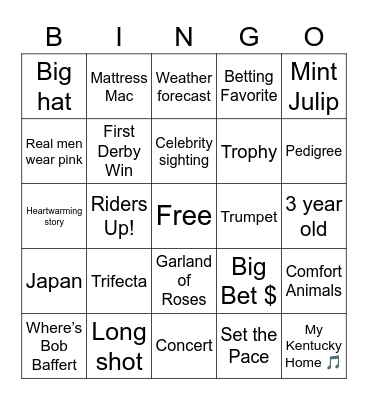 Kentucky Derby Bingo Card