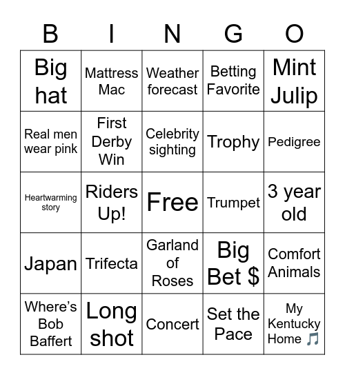 Kentucky Derby Bingo Card