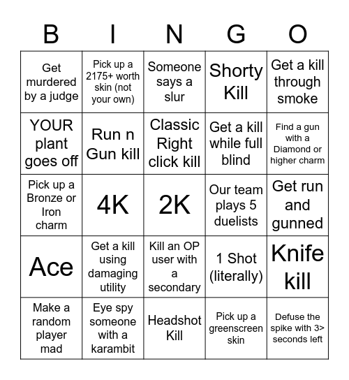 valorant bullshit Bingo Card