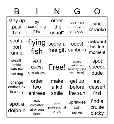 Liberty of the Seas 2022 Bingo Card