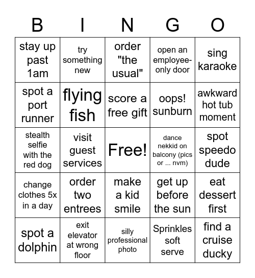 Liberty of the Seas 2022 Bingo Card