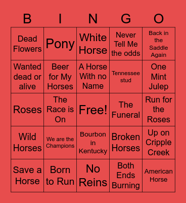 Kentucky Derby Music Bingo Card