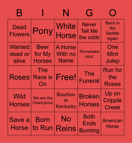 Kentucky Derby Music Bingo Card