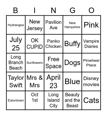 Laura&Quady Bridal Shower BINGO Card