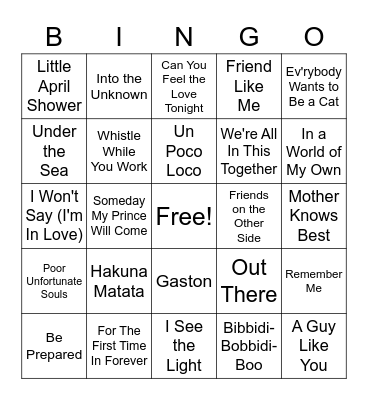 Disney Bingo 2 Bingo Card