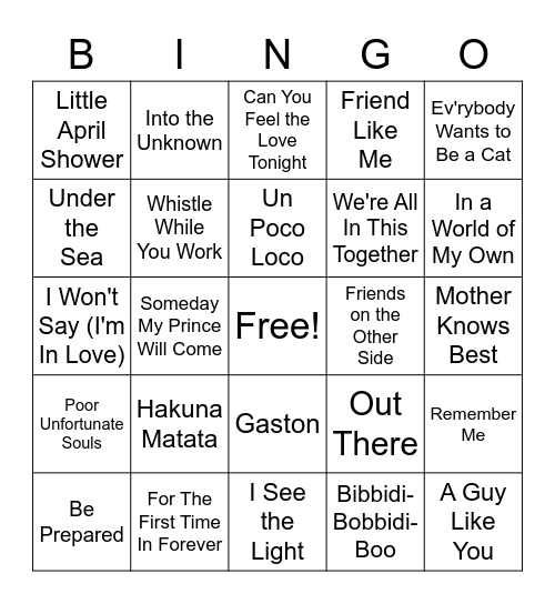 Disney Bingo 2 Bingo Card