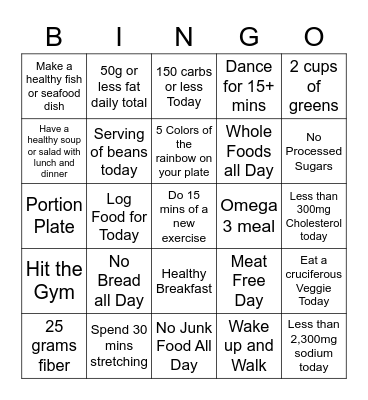 Food Challenge 5/9-13 Bingo Card