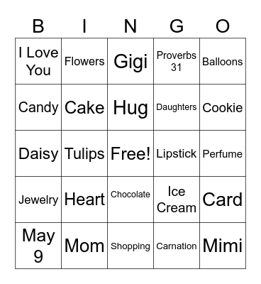 Mother's Day Bingo Card