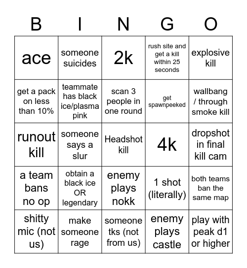 siege bullshit Bingo Card