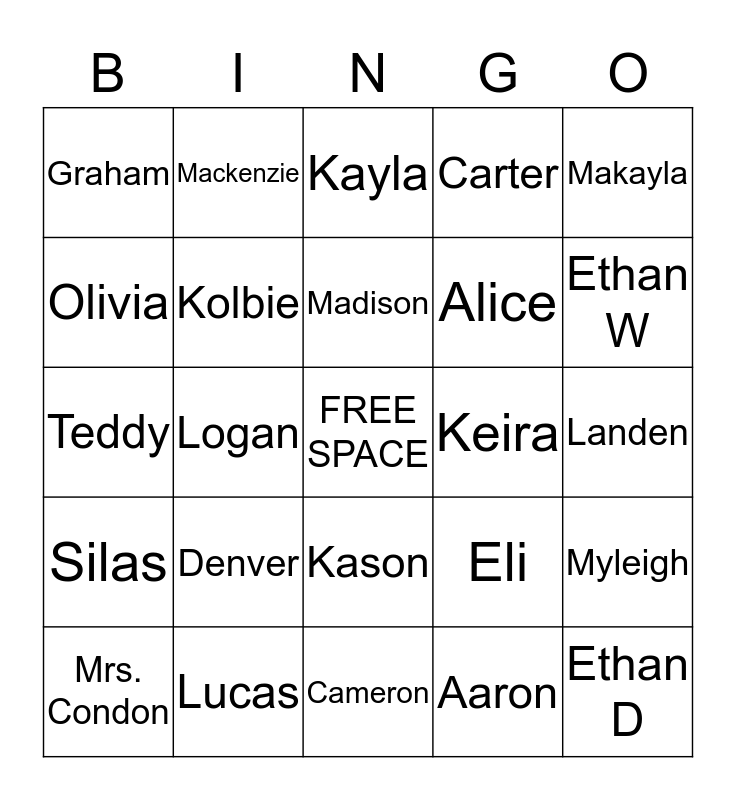 Name Bingo Card