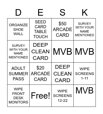 FRONT DESK Bingo Card