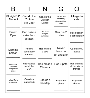 Super Summer People Bingo! Bingo Card