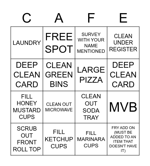 KITCHEN Bingo Card