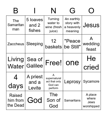 JESUS Bingo Card