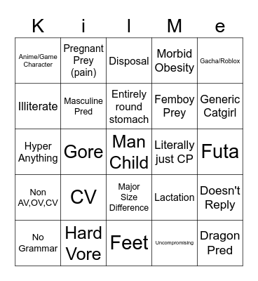Vore Bingo Card