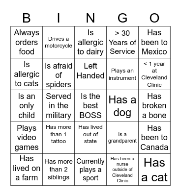 GET TO KNOW YOUR COWORKERS Bingo Card