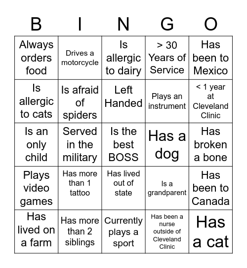 GET TO KNOW YOUR COWORKERS Bingo Card
