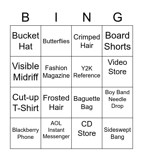 2001-2002 Bingo Card