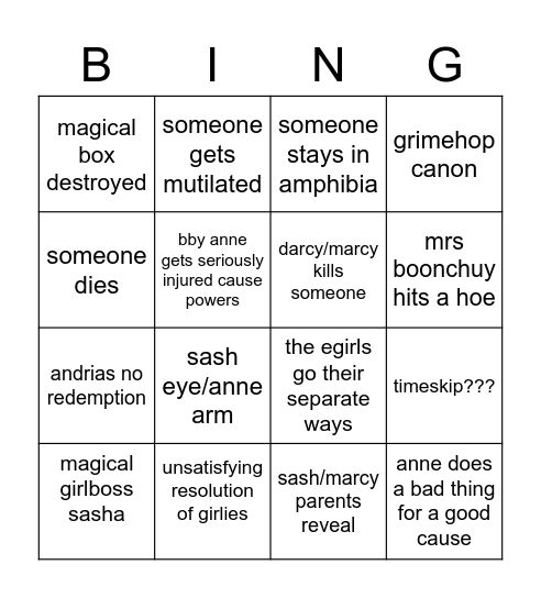 amphobia finale /neg Bingo Card