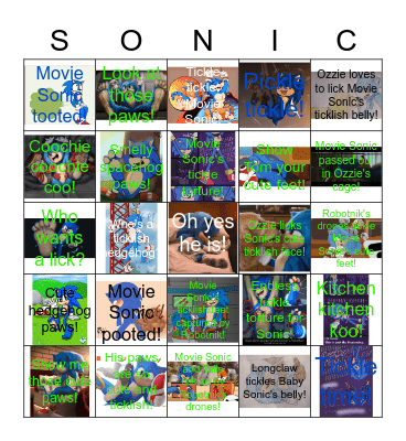 Movie Sonic is a Delicious Hedgehog! Bingo Card
