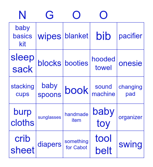 Brooke's Baby Shower Bingo Card