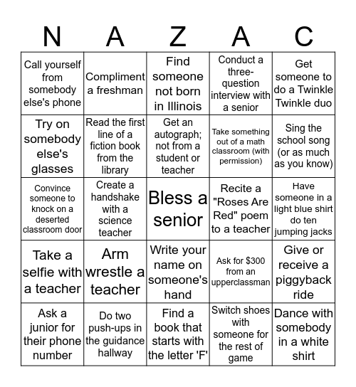 Nazareth Bingo Card