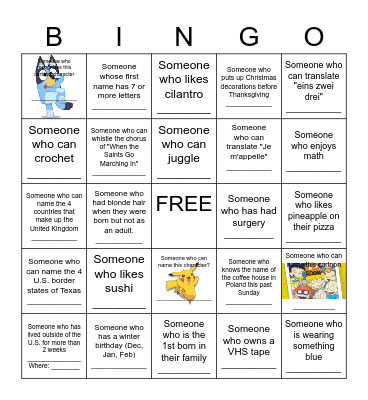 Mingo Bingo - can only have a name max 2 squares Bingo Card