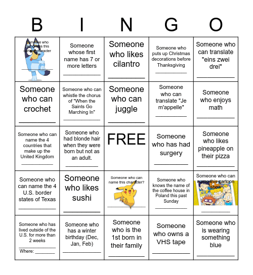 Mingo Bingo - can only have a name max 2 squares Bingo Card