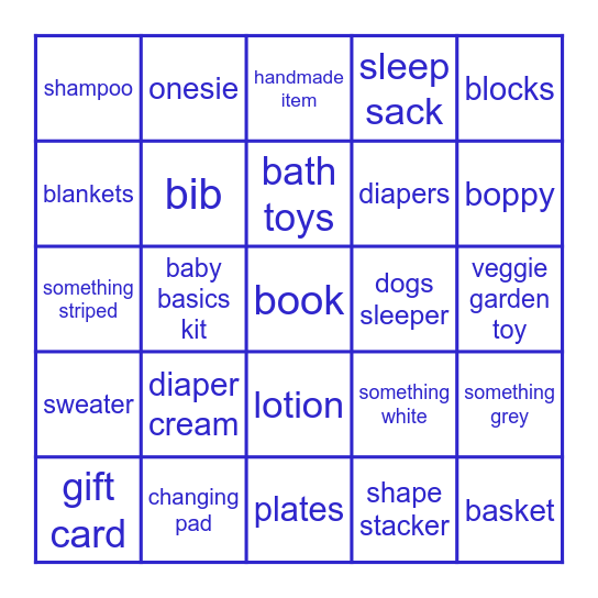 Brooke's Baby Shower Bingo Card